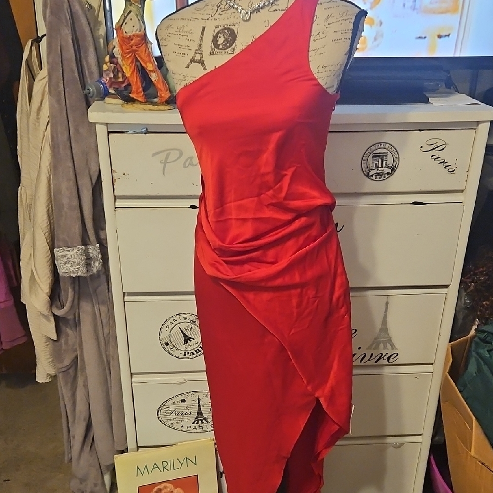 Chic One-Shoulder Red High Low Dress